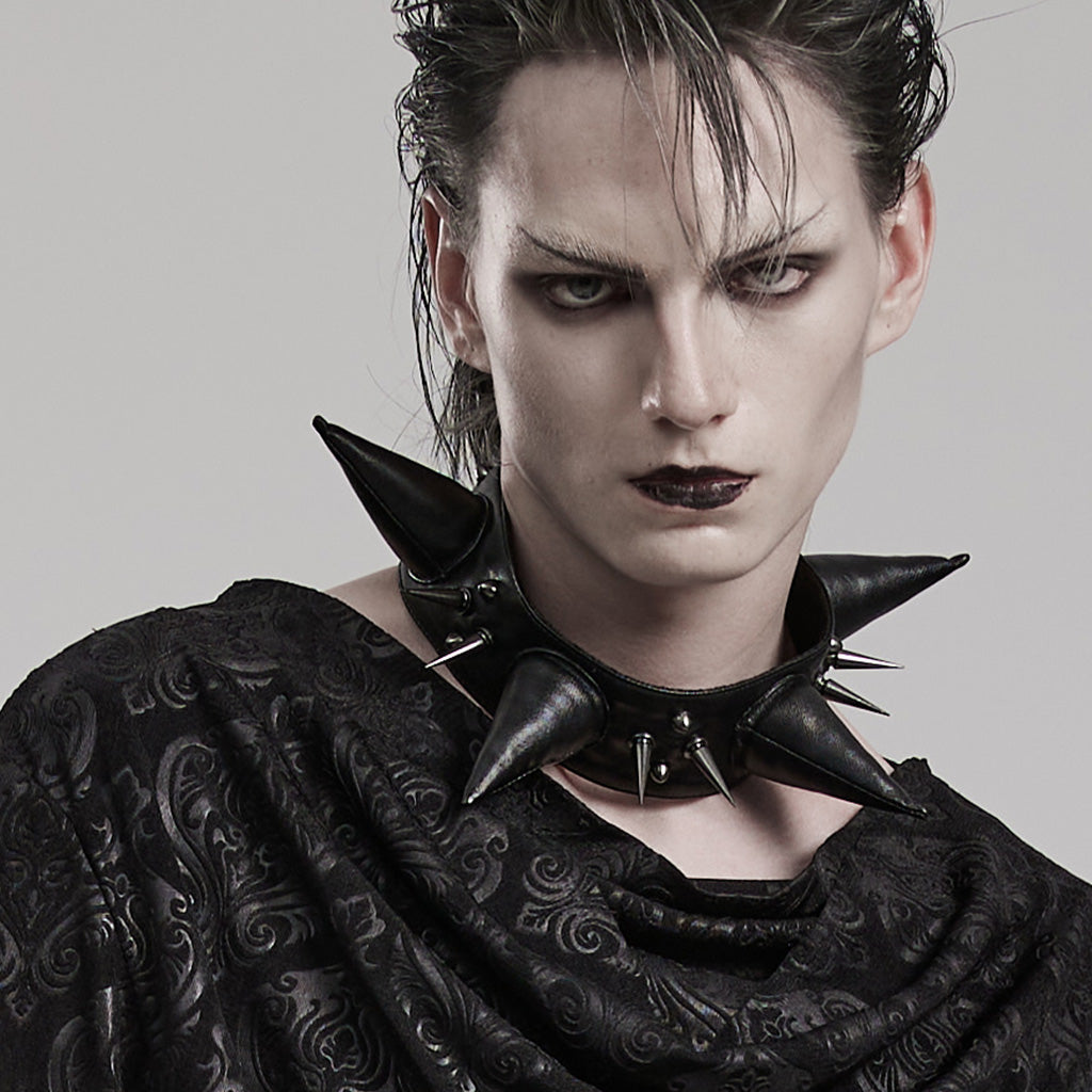 WS-583LHM Spiked Leather Choker Punk Accessories Neckwear Bold Statement Piece?-??Punk Rave Clothing