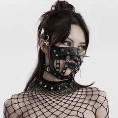 WS-590KZ Spiked Leather Punk Mask Grommet Strap Goth Accessory