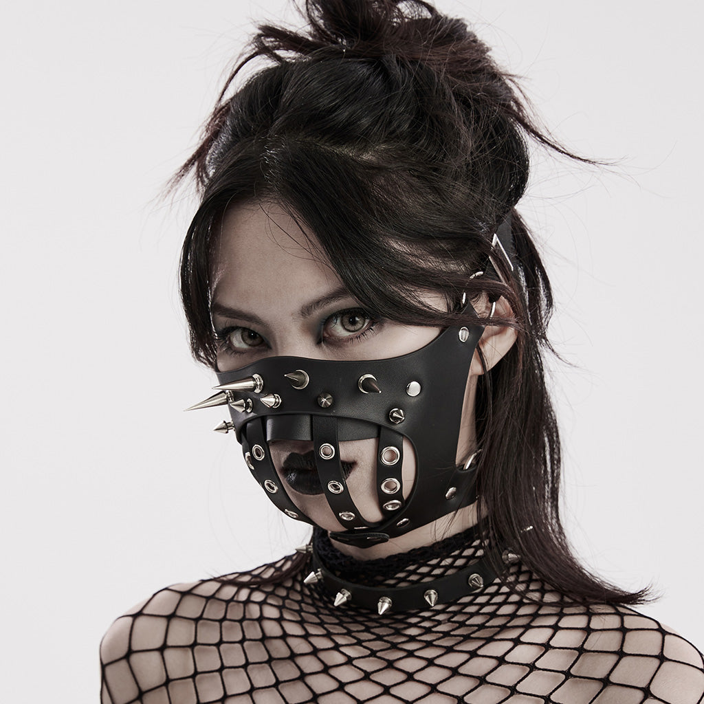 WS-590KZ Spiked Leather Punk Mask Grommet Strap Goth Accessory?-??Punk Rave Clothing