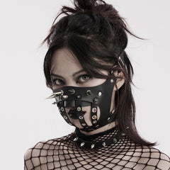 WS-590KZ Spiked Leather Punk Mask Grommet Strap Goth Accessory