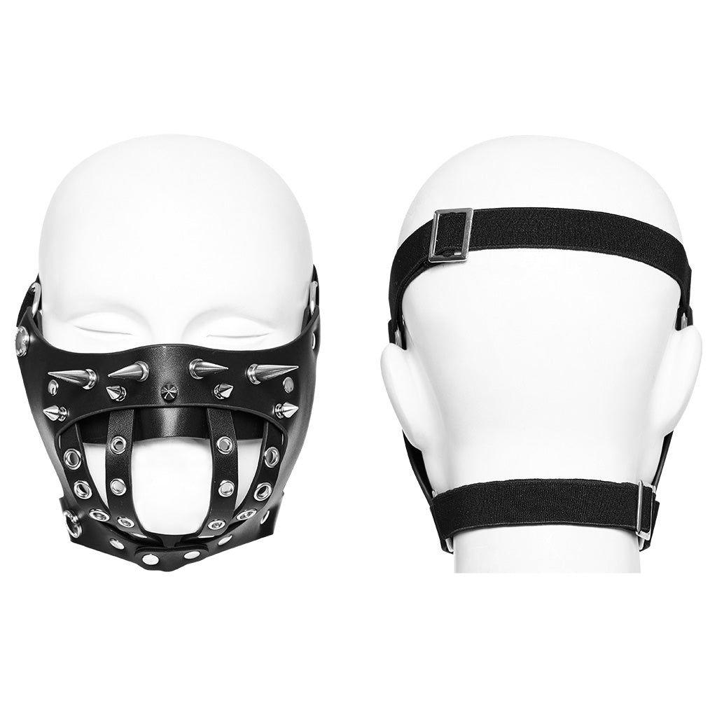 WS-590KZ Spiked Leather Punk Mask Grommet Strap Goth Accessory