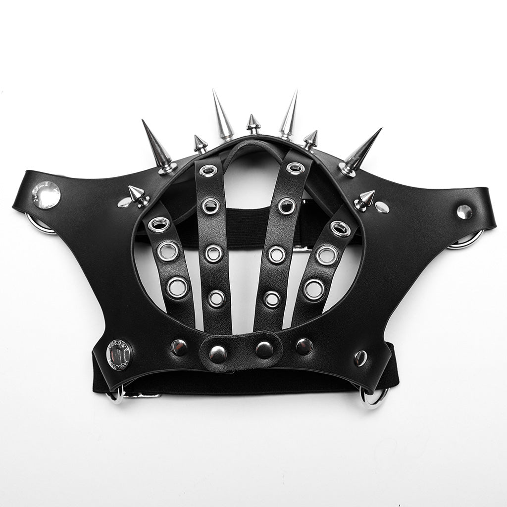 WS-590KZ Spiked Leather Punk Mask Grommet Strap Goth Accessory