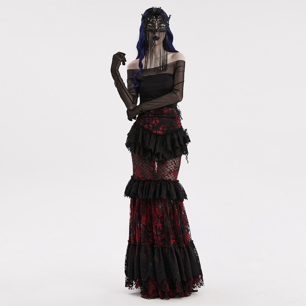 WS-593QTF Gothic Lace Mask with Fringe Mysterious black Veil Accessory?-??Punk Rave Clothing
