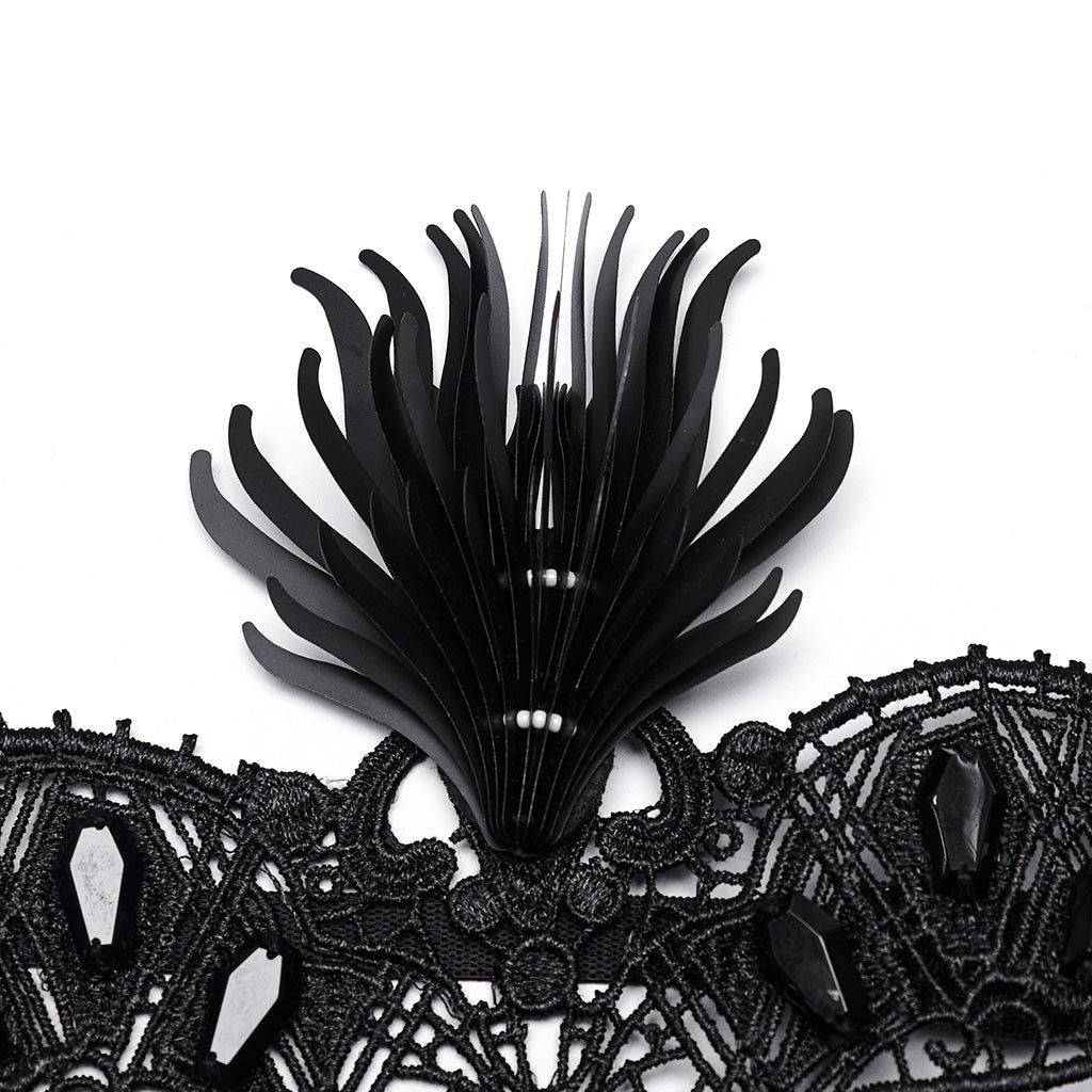 WS-593QTF Gothic Lace Mask with Fringe Mysterious black Veil Accessory