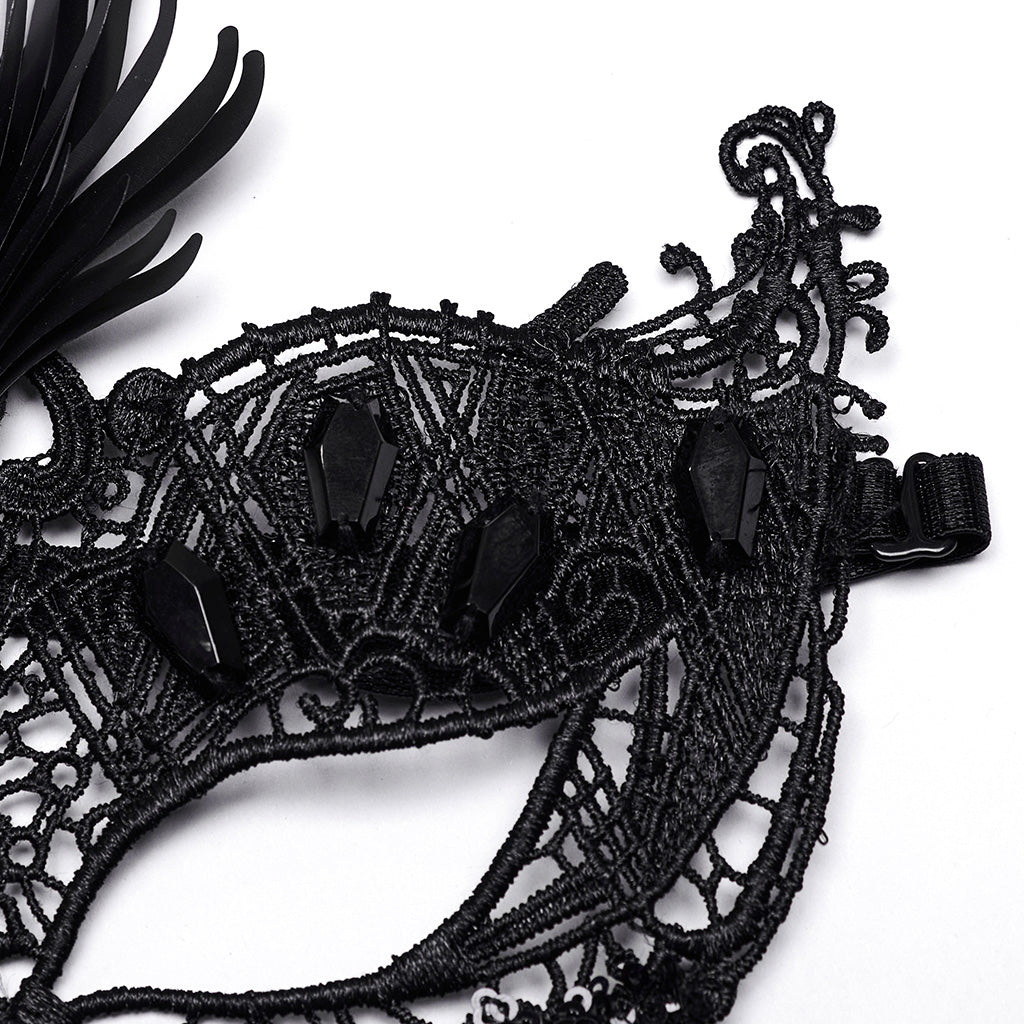 WS-593QTF Gothic Lace Mask with Fringe Mysterious black Veil Accessory