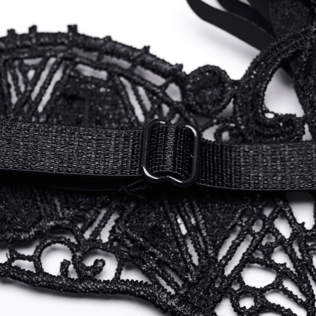 WS-593QTF Gothic Lace Mask with Fringe Mysterious black Veil Accessory?-??Punk Rave Clothing