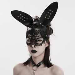 WS-594QTF Gothic Rabbit Lace Mask with Studded Leather Ears