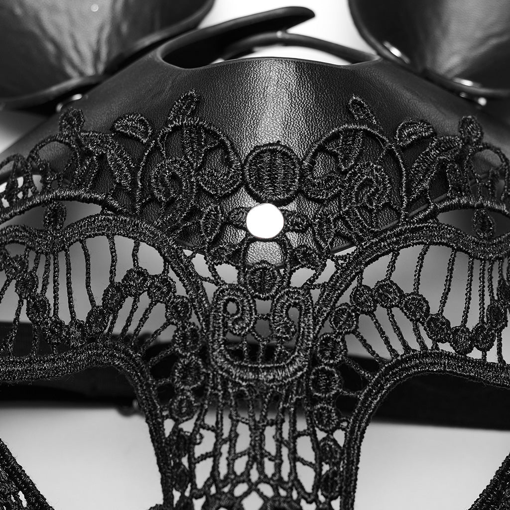 WS-594QTF Gothic Rabbit Lace Mask with Studded Leather Ears