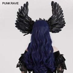 WS-596FSF Gothic Angel Black Feathered Wing Headband Hairpiece