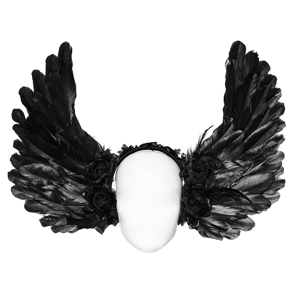 WS-596FSF Gothic Angel Black Feathered Wing Headband Hairpiece