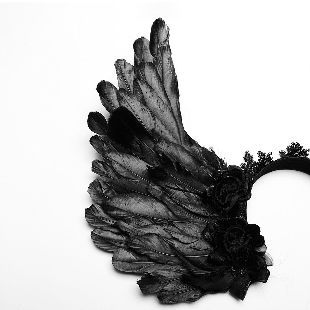 WS-596FSF Gothic Angel Black Feathered Wing Headband Hairpiece