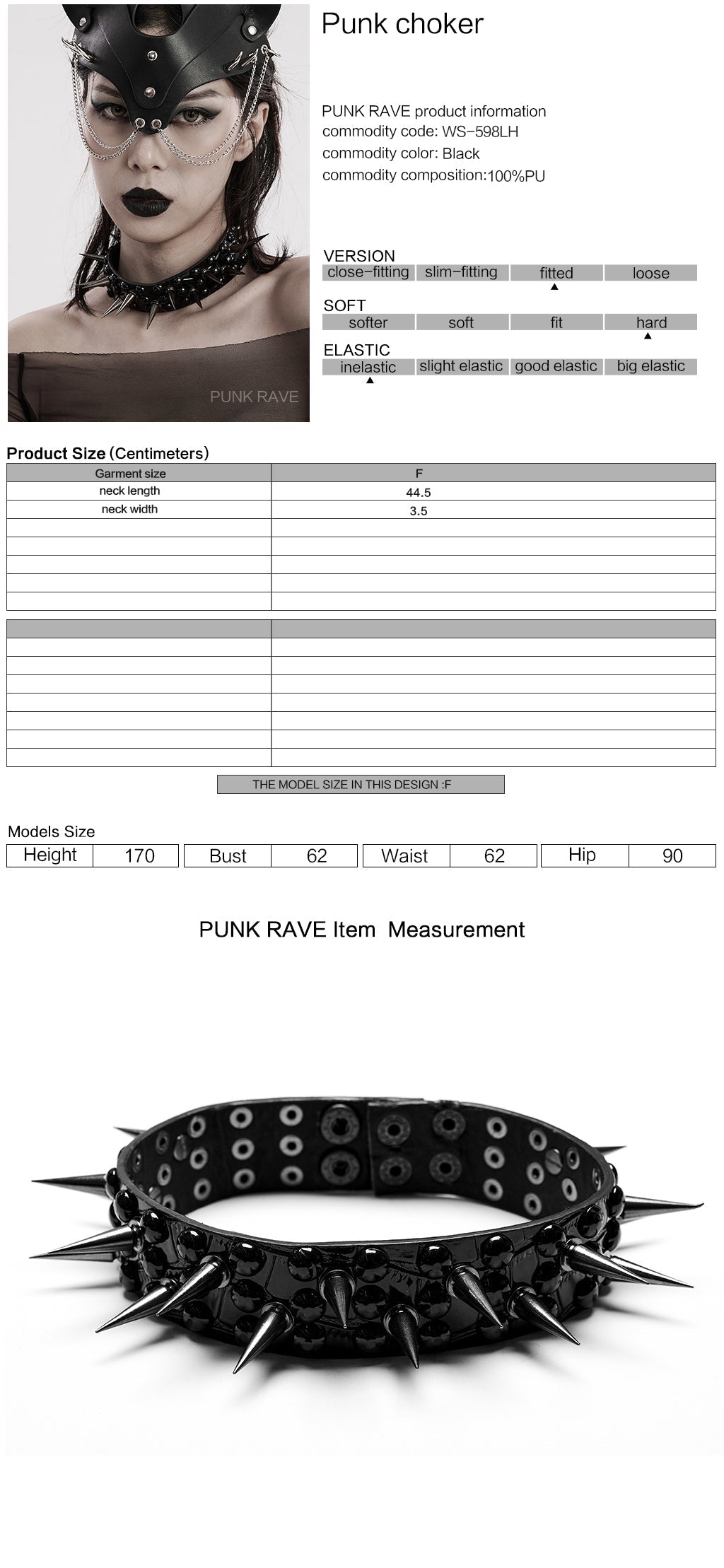 WS-598LH black Studded Spiked Choker Collar Punk Accessories Necklace?-??Punk Rave Clothing