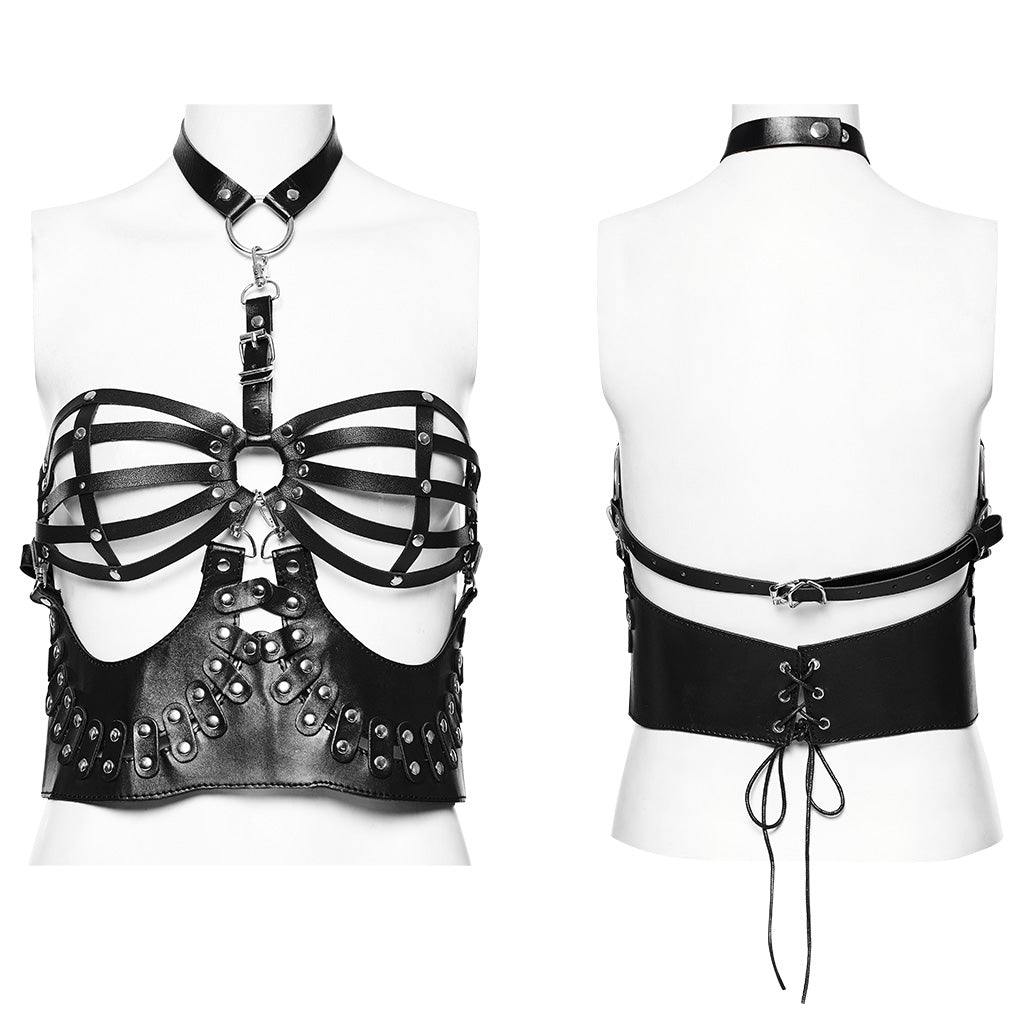 WS-604YDF Edgy Strappy Punk Corset with Buckle Harness Details?-??Punk Rave Clothing
