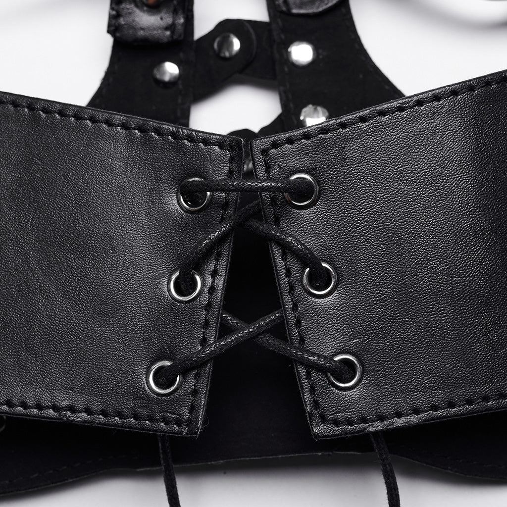 WS-604YDF Edgy Strappy Punk Corset with Buckle Harness Details?-??Punk Rave Clothing