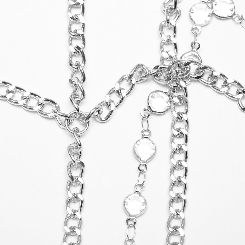 WS-605FSF Gothic Silver Skull Crown with Dramatic Chain Details?-??Punk Rave Clothing