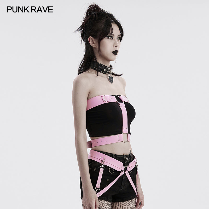 WS-608BDF Pink Gothic Waist Harness Adjustable Punk Accessories?-??Punk Rave Clothing