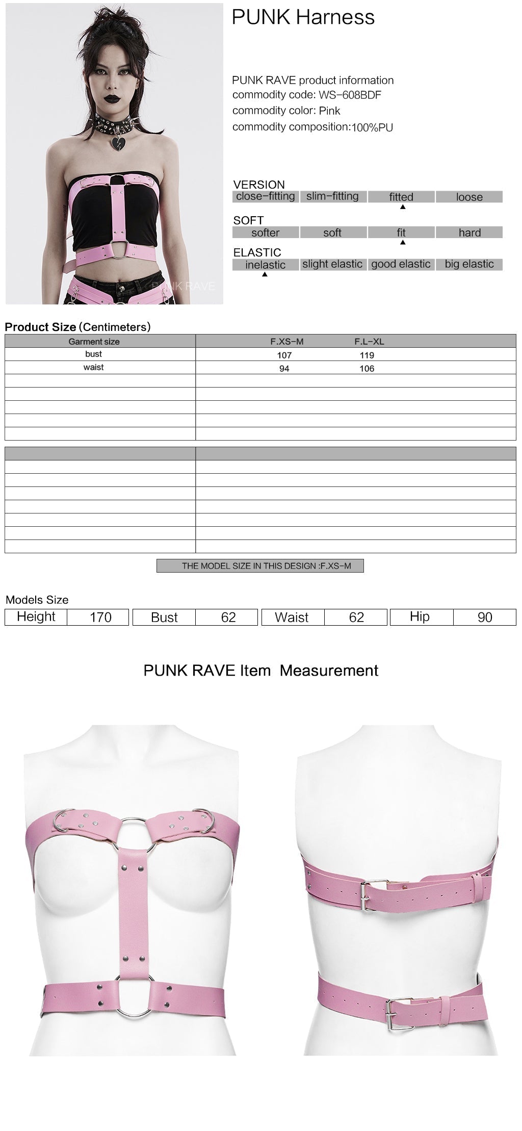 WS-608BDF Pink Gothic Waist Harness Adjustable Punk Accessories?-??Punk Rave Clothing