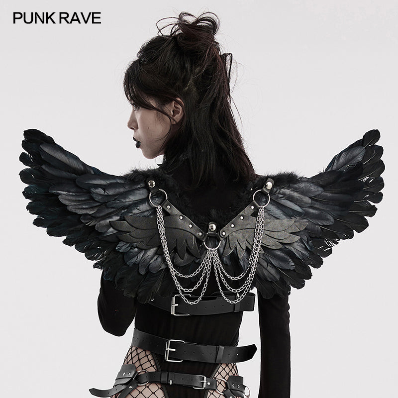 WS-609BDF Pink Feather Wing Harness with Chains Punk Accessories