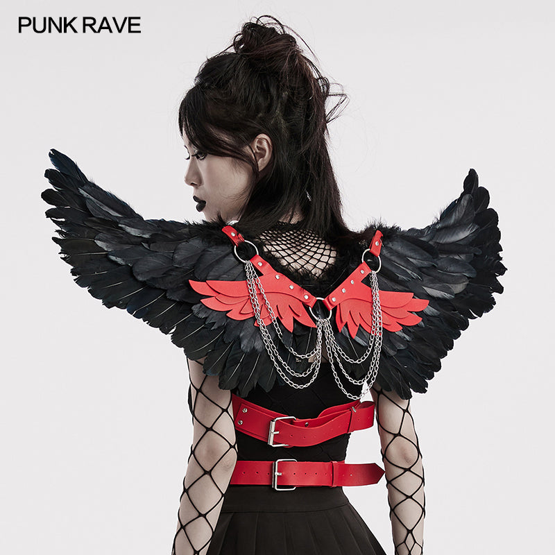 WS-609BDF Pink Feather Wing Harness with Chains Punk Accessories