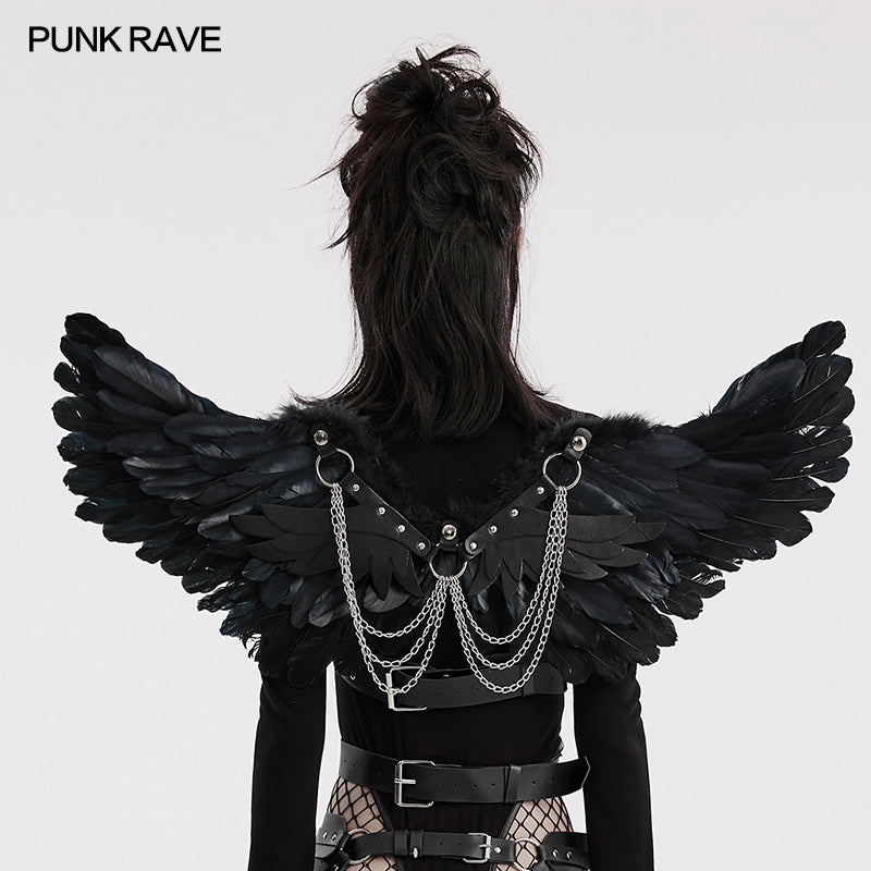 WS-609BDF Pink Feather Wing Harness with Chains Punk Accessories