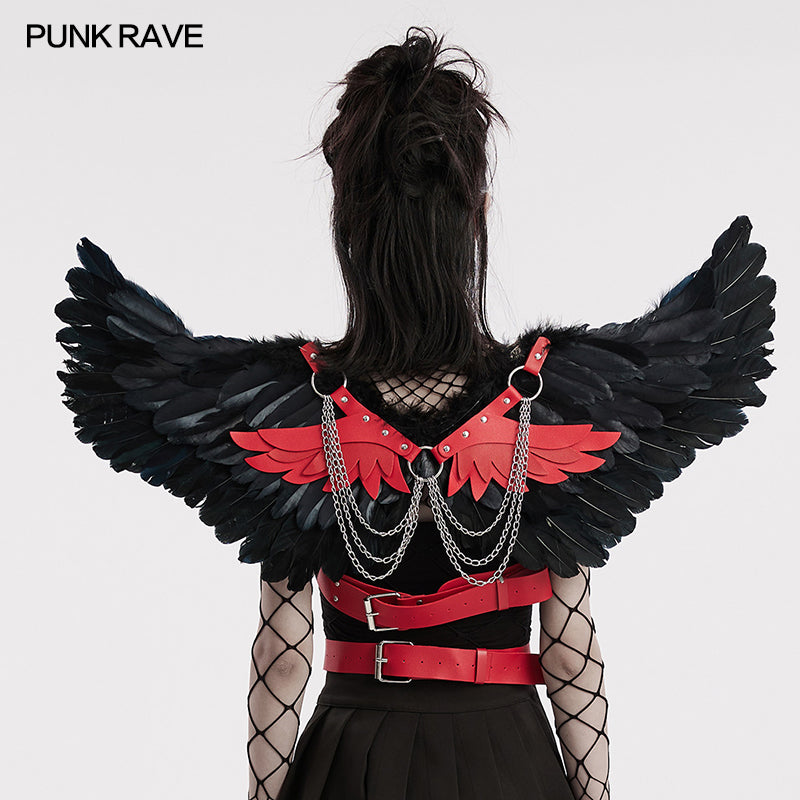 WS-609BDF Pink Feather Wing Harness with Chains Punk Accessories?-??Punk Rave Clothing