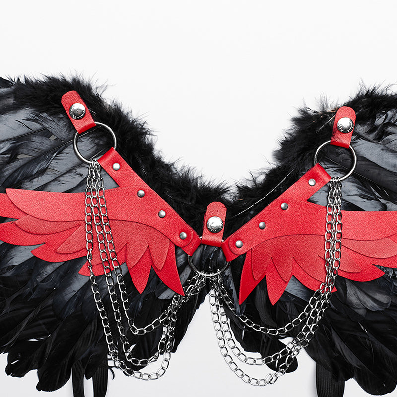 WS-609BDF Pink Feather Wing Harness with Chains Punk Accessories