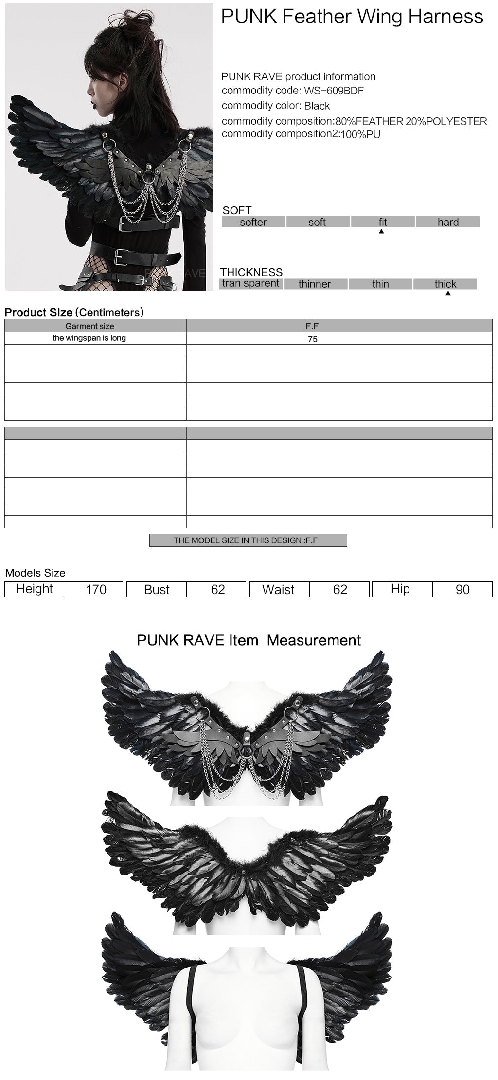 WS-609BDF Pink Feather Wing Harness with Chains Punk Accessories?-??Punk Rave Clothing