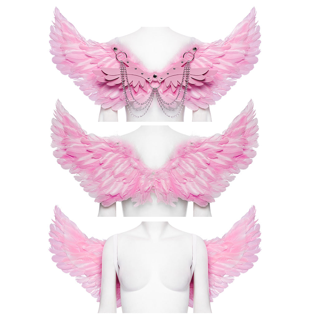 WS-609BDF Pink Feather Wing Harness with Chains Punk Accessories