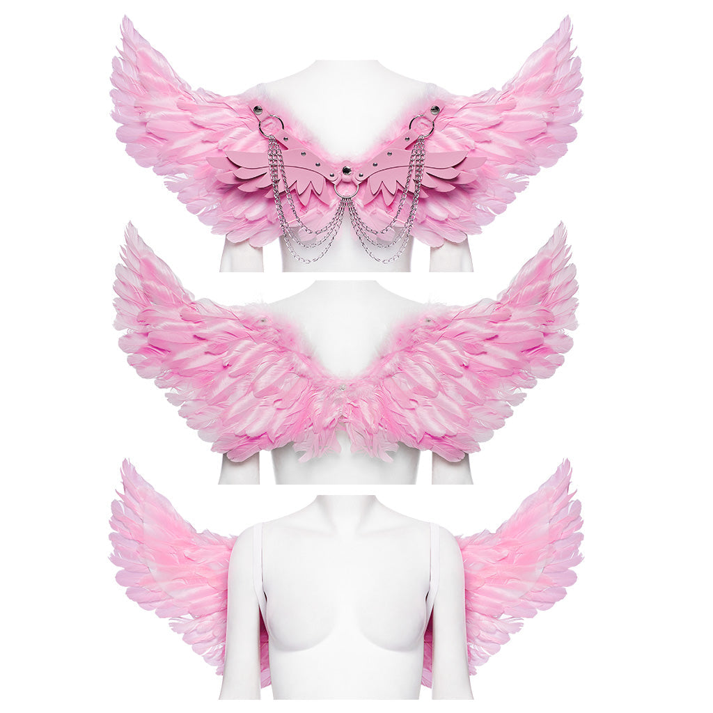 WS-609BDF Pink Feather Wing Harness with Chains Punk Accessories?-??Punk Rave Clothing