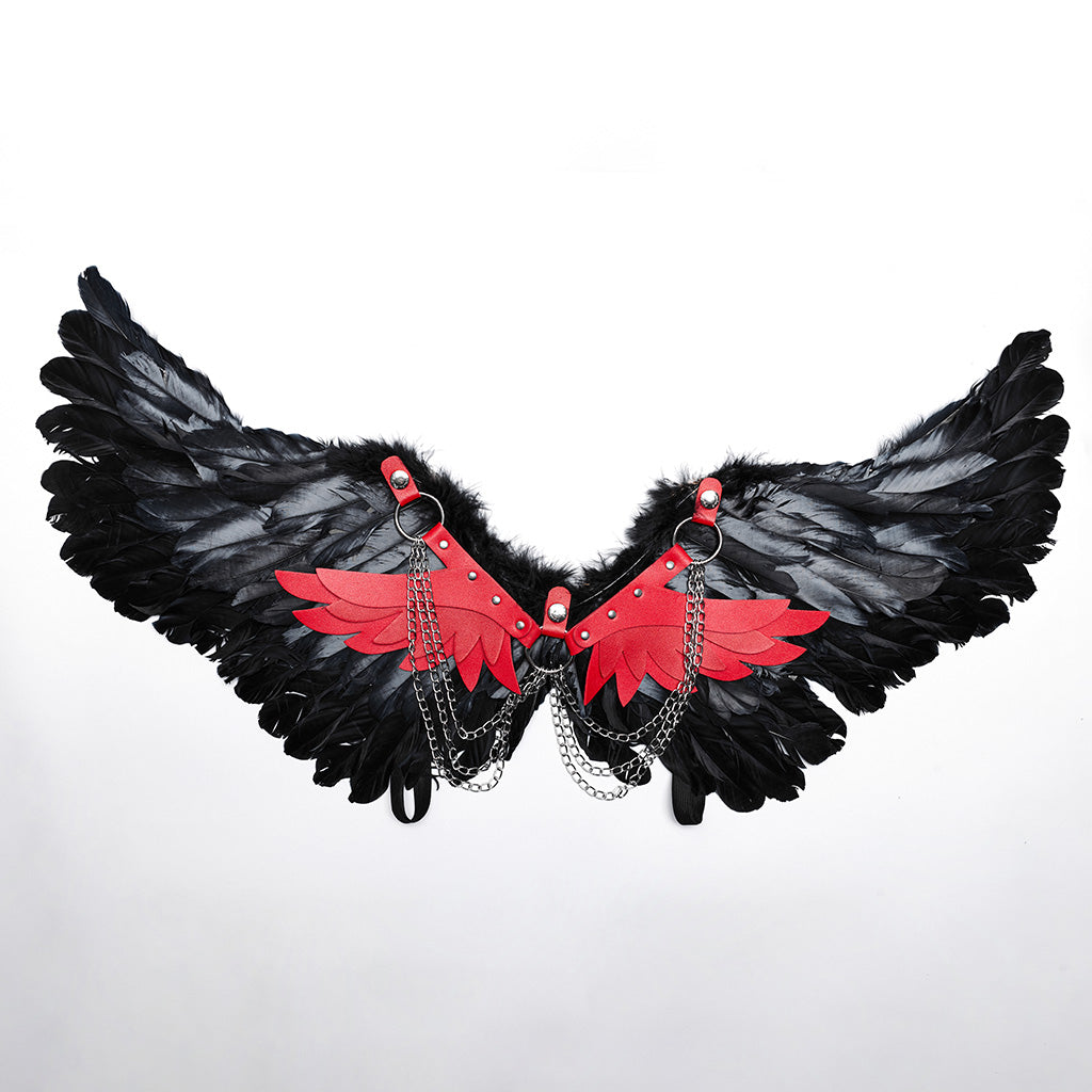 WS-609BDF Pink Feather Wing Harness with Chains Punk Accessories?-??Punk Rave Clothing