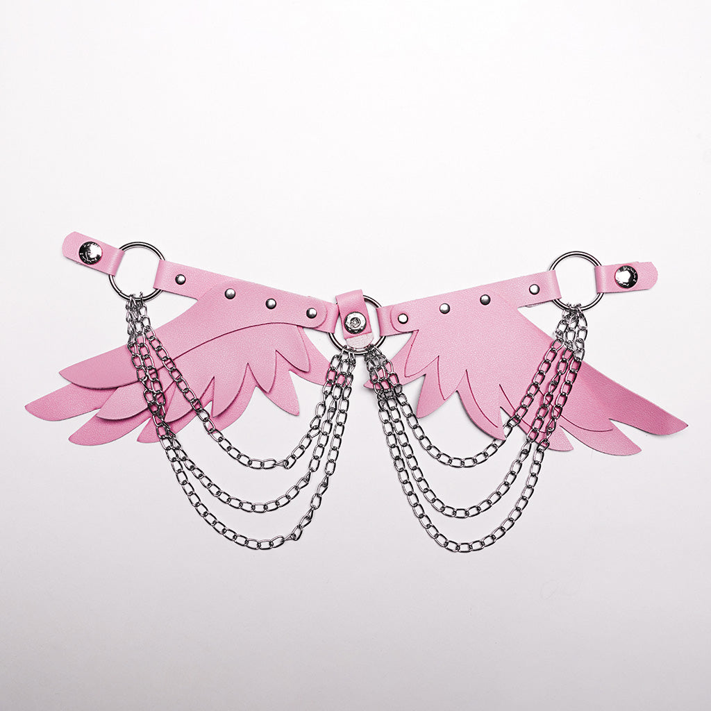 WS-609BDF Pink Feather Wing Harness with Chains Punk Accessories