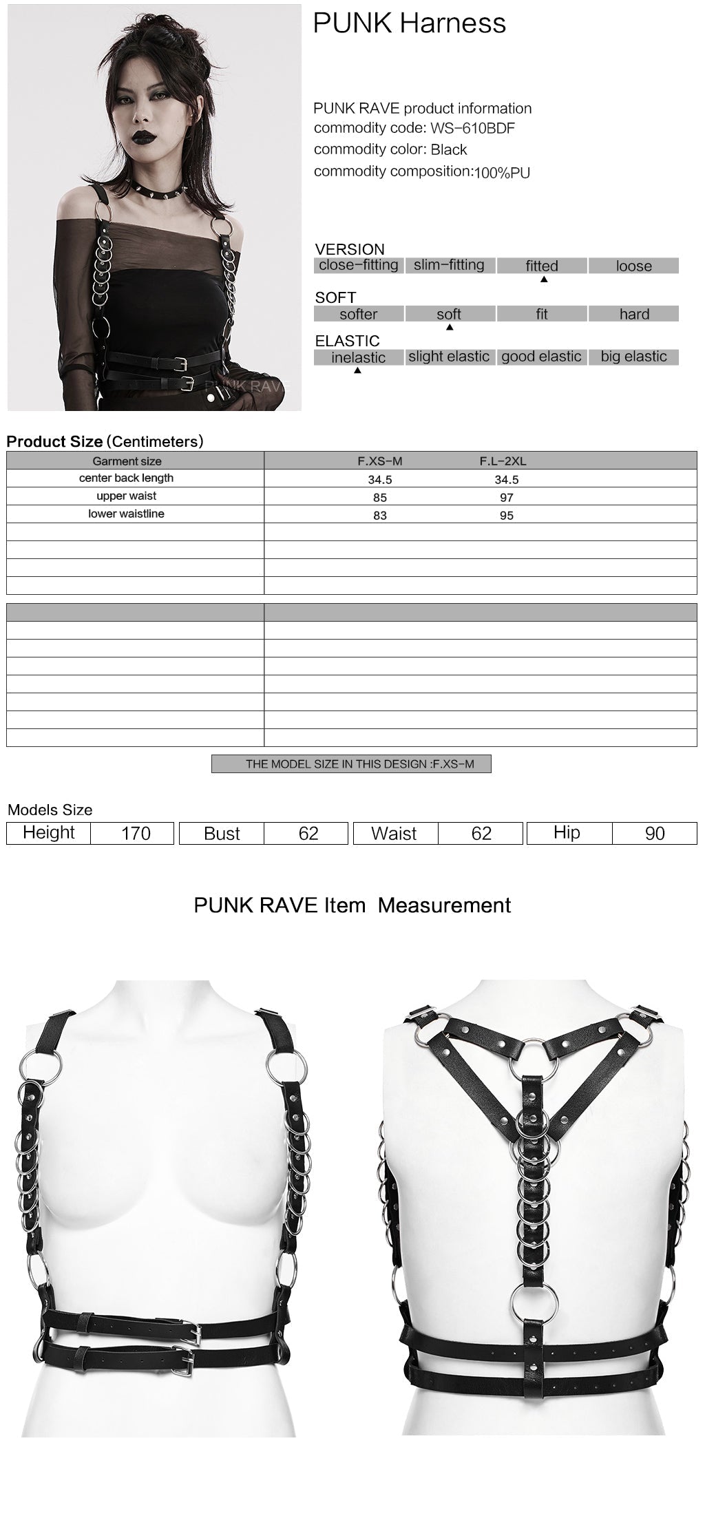 WS-610BDF Adjustable Black Leather Punk Chain Harness Accessory?-??Punk Rave Clothing