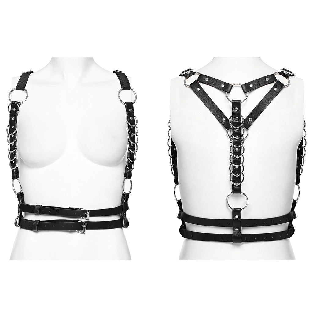 WS-610BDF Adjustable Black Leather Punk Chain Harness Accessory