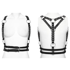 WS-610BDF Adjustable Black Leather Punk Chain Harness Accessory