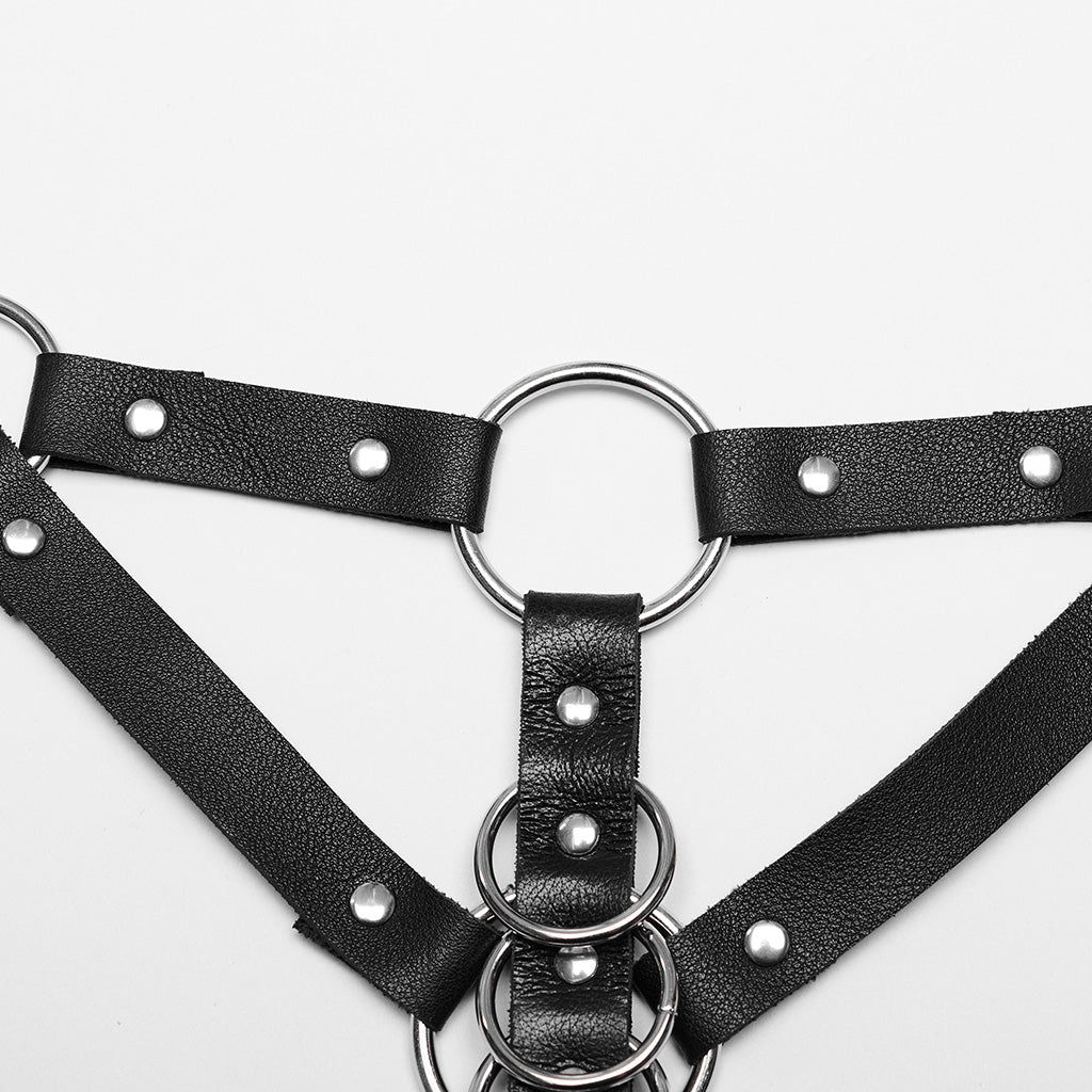 WS-610BDF Adjustable Black Leather Punk Chain Harness Accessory