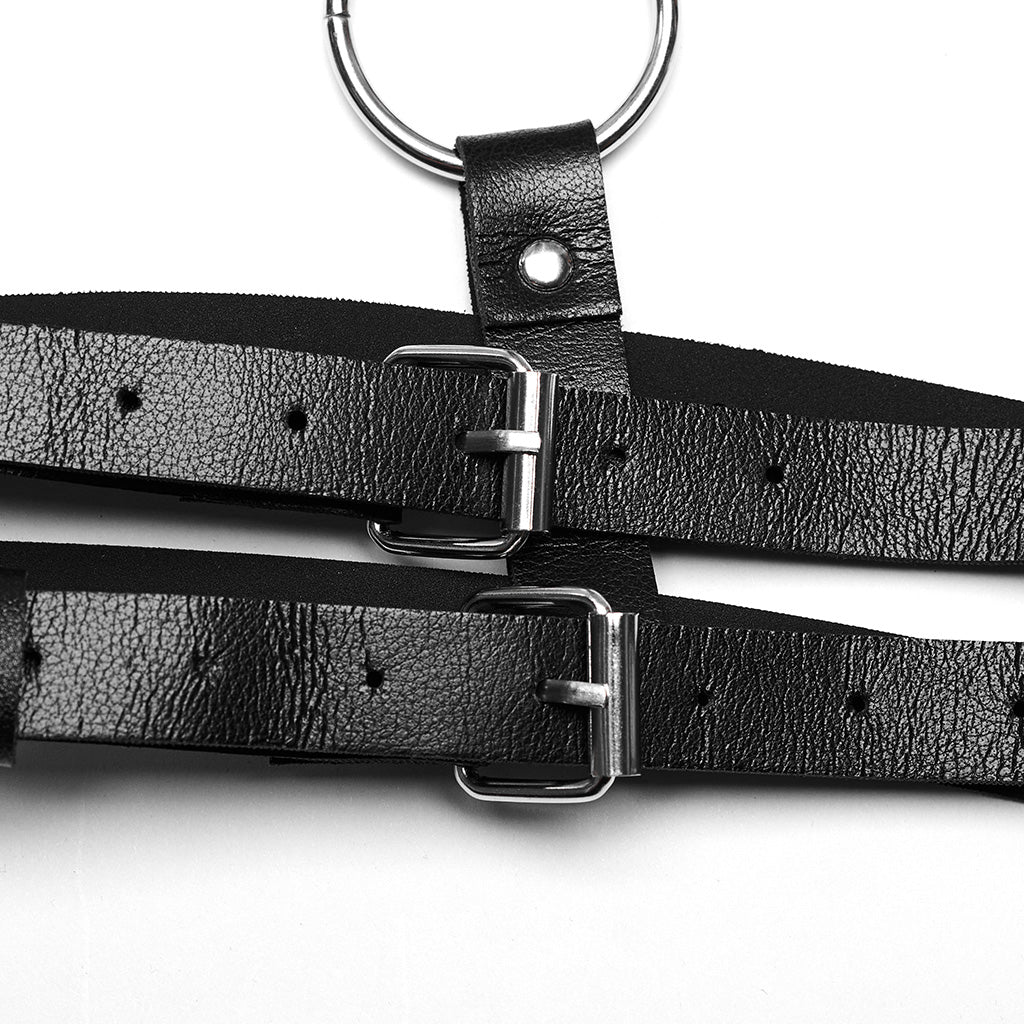 WS-610BDF Adjustable Black Leather Punk Chain Harness Accessory