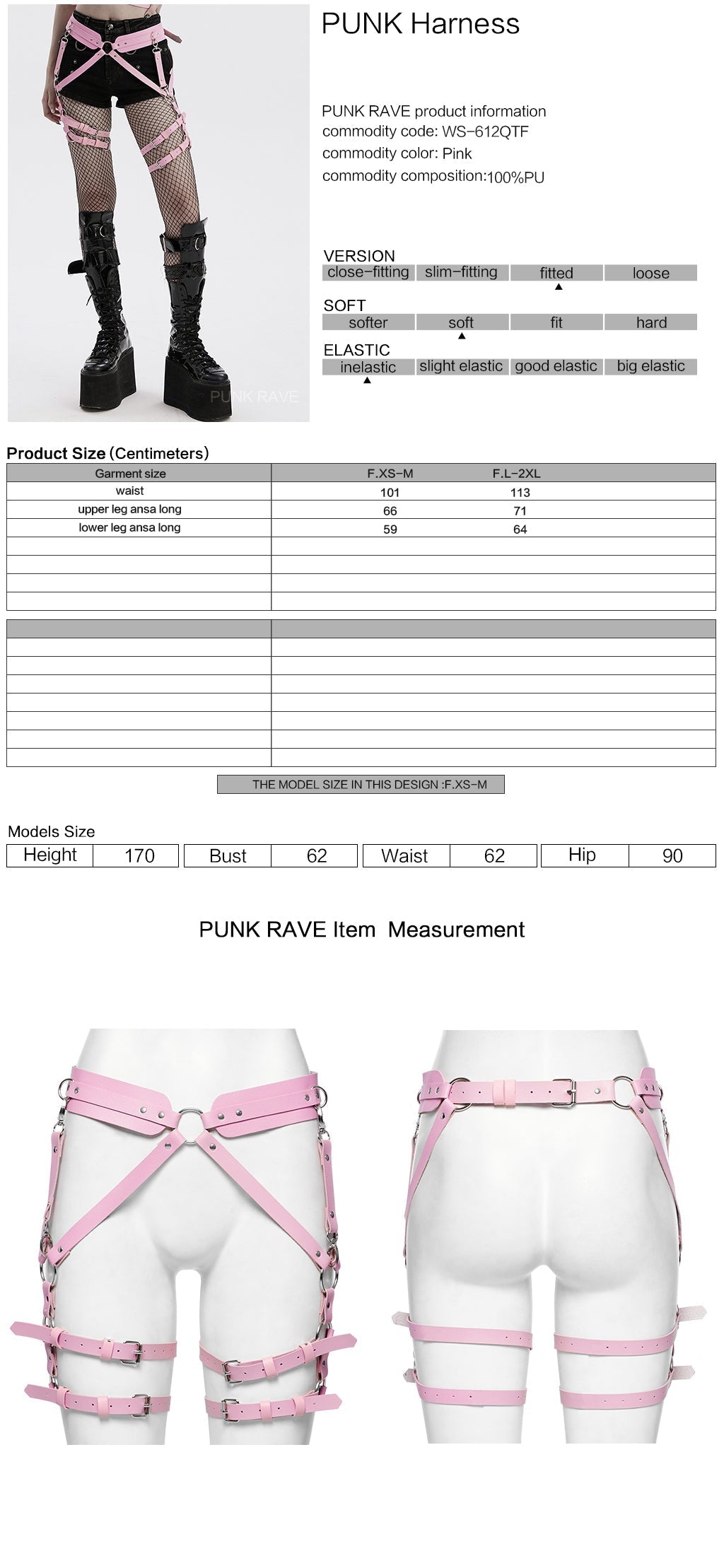 WS-612QTF Pink Gothic Leg Harness Punk Accessories Adjustable Fashion Belt Straps?-??Punk Rave Clothing