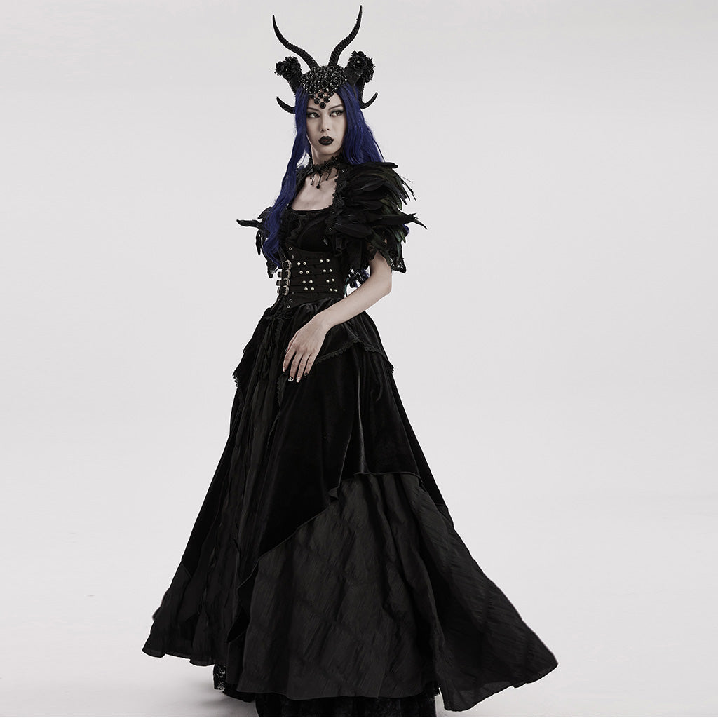 WS-613FSF Gothic Demon Horn Headdress with Floral and Gemstone Detailing?-??Punk Rave Clothing
