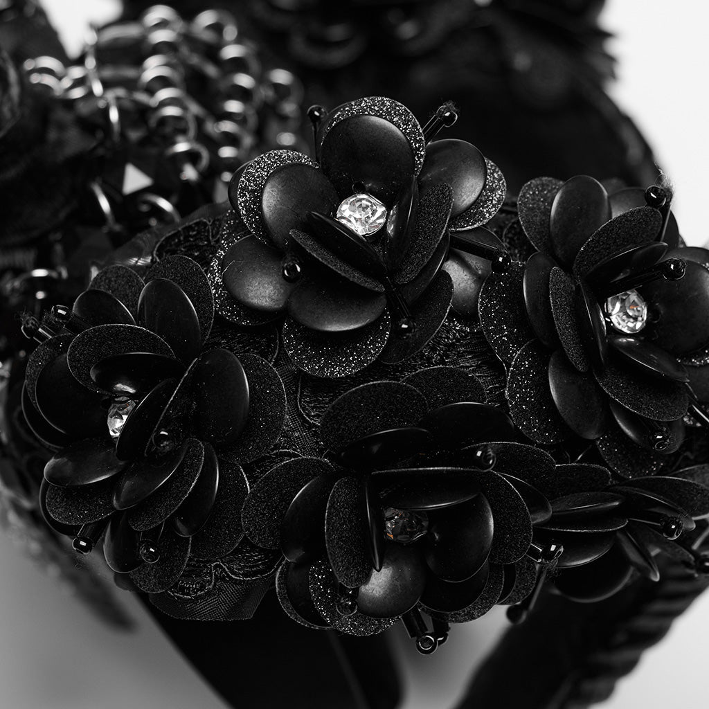 WS-613FSF Gothic Demon Horn Headdress with Floral and Gemstone Detailing?-??Punk Rave Clothing