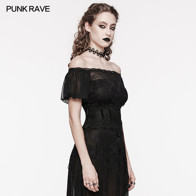WS-615YDF Gothic Corset Lace-Up Mesh Bustier Top Vintage Black Design?-??Punk Rave Clothing