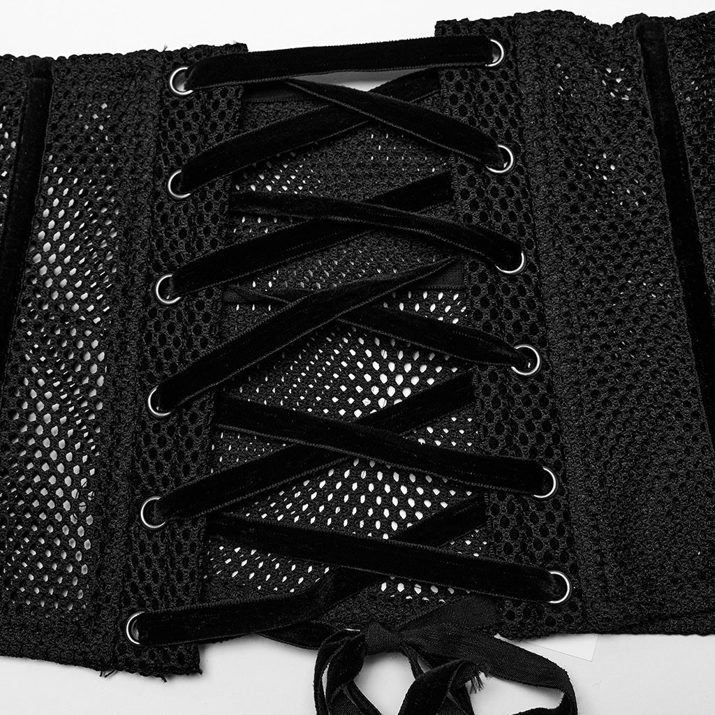 WS-615YDF Gothic Corset Lace-Up Mesh Bustier Top Vintage Black Design?-??Punk Rave Clothing