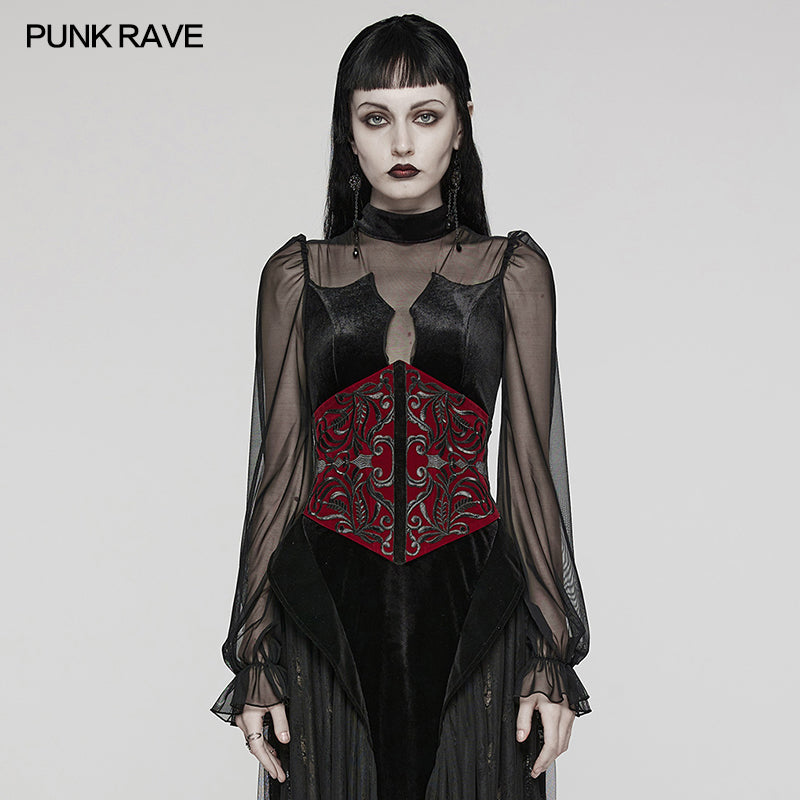 WS-616YDF Velvet Embroidered Lace-Up Gothic Corset Waist Cincher?-??Punk Rave Clothing