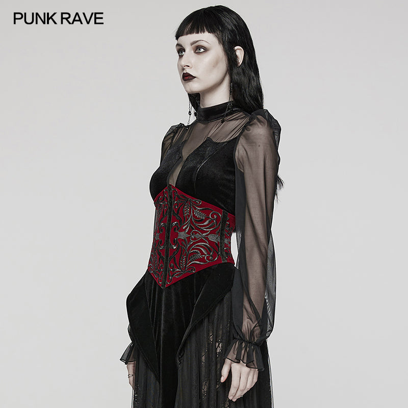 WS-616YDF Velvet Embroidered Lace-Up Gothic Corset Waist Cincher?-??Punk Rave Clothing