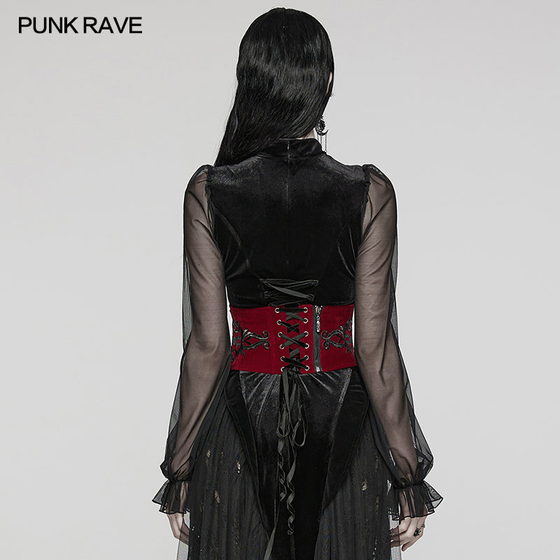 WS-616YDF Velvet Embroidered Lace-Up Gothic Corset Waist Cincher?-??Punk Rave Clothing