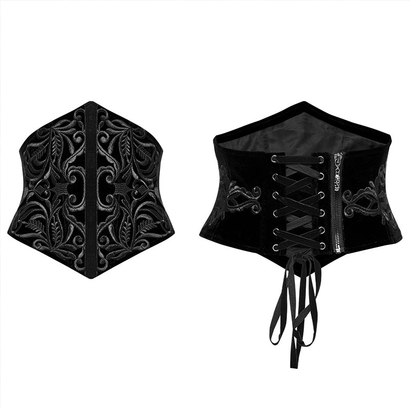 WS-616YDF Velvet Embroidered Lace-Up Gothic Corset Waist Cincher?-??Punk Rave Clothing