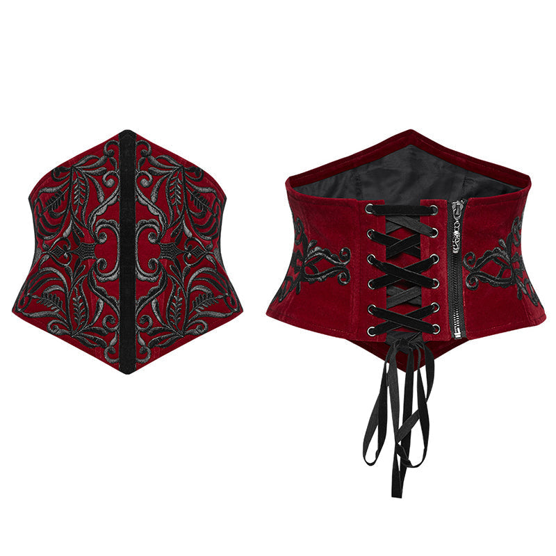WS-616YDF Velvet Embroidered Lace-Up Gothic Corset Waist Cincher?-??Punk Rave Clothing