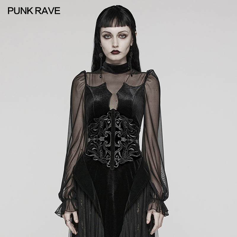 WS-616YDF Velvet Embroidered Lace-Up Gothic Corset Waist Cincher?-??Punk Rave Clothing