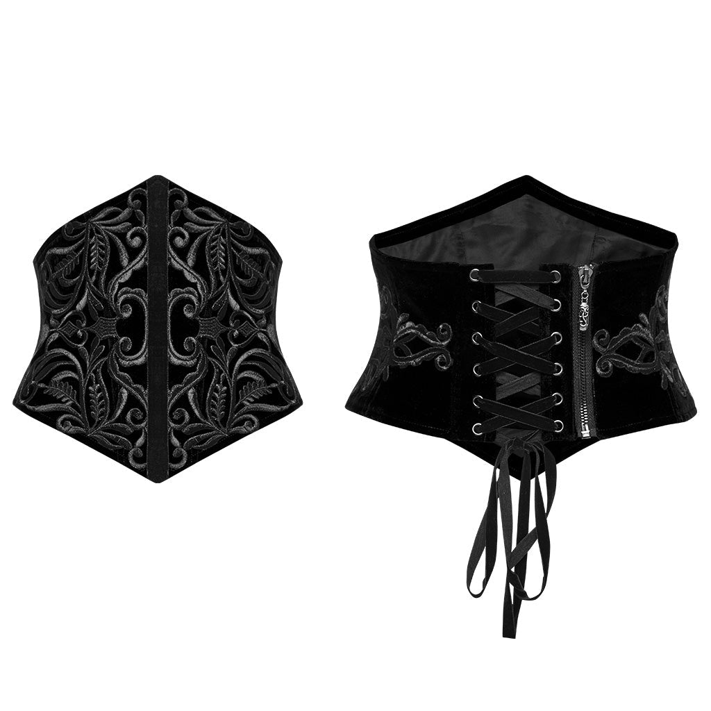 WS-616YDF Velvet Embroidered Lace-Up Gothic Corset Waist Cincher?-??Punk Rave Clothing