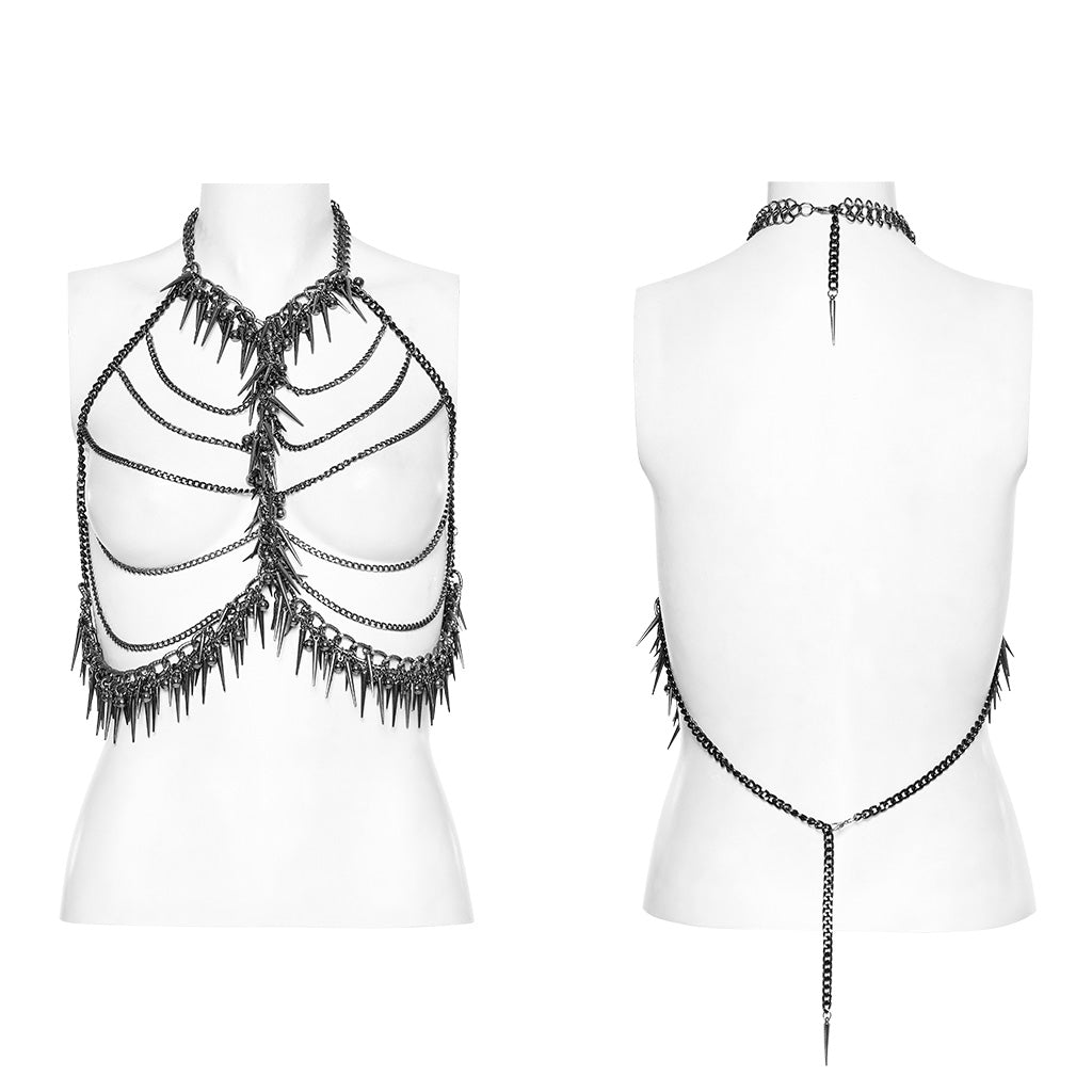 WS-621LHF Edgy Spiked Chain Harness Punk Accessories Statement Piece?-??Punk Rave Clothing