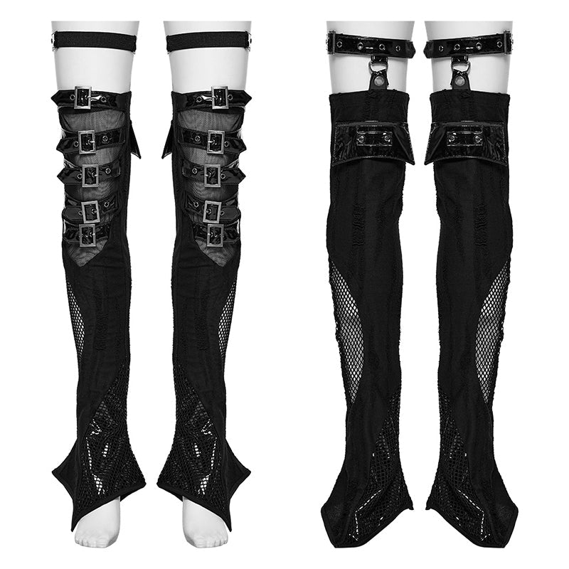 WS-622JTF Gothic Mesh Buckle Over-the-Knee Punk Accessories Leg Warmers?-??Punk Rave Clothing